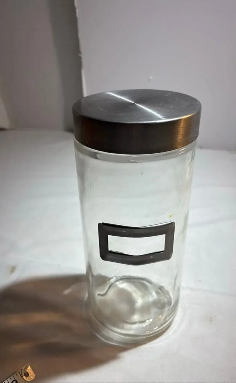 Vintage Glass Storage Jar with Metal Lid